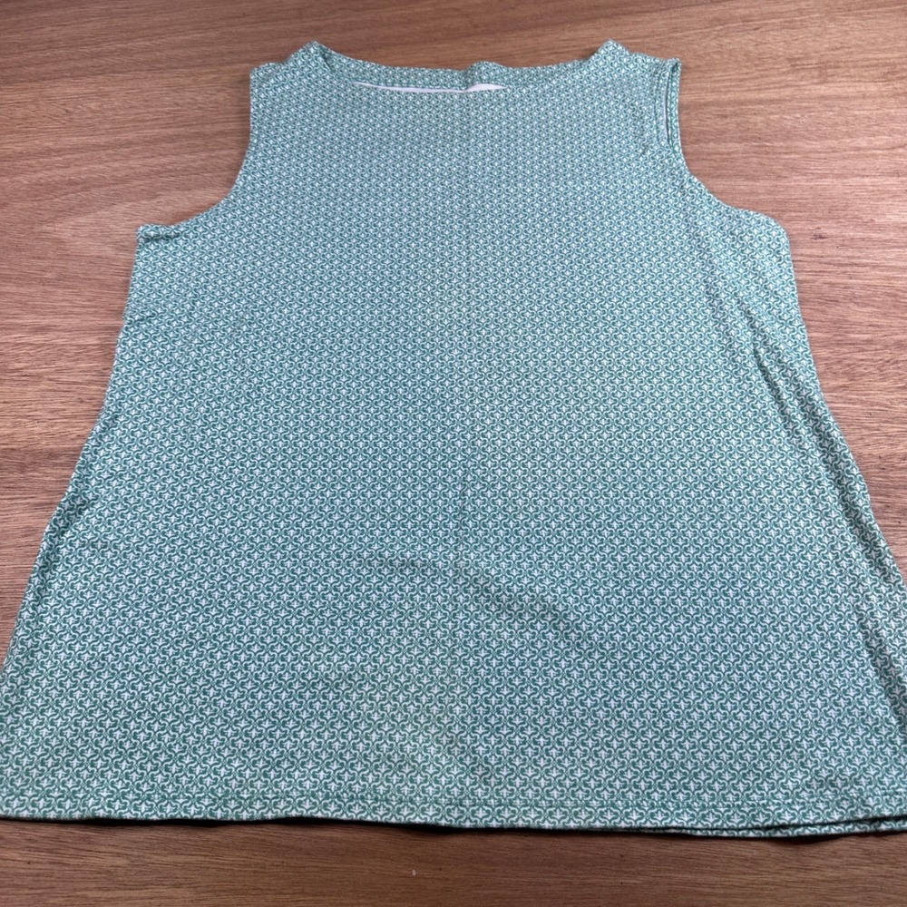 Croft &‎ Barrow Classic Tank Top Womens Large Green White Sleeveless Cotton